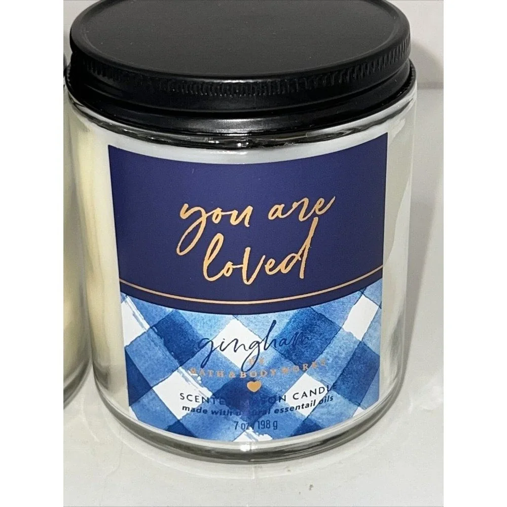 Bath & Body Works Gingham 7oz Scented Mason Jar Candle Set You Are Loved 2-Pack